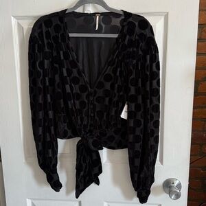 Free People Cropped Velvet Mesh Top